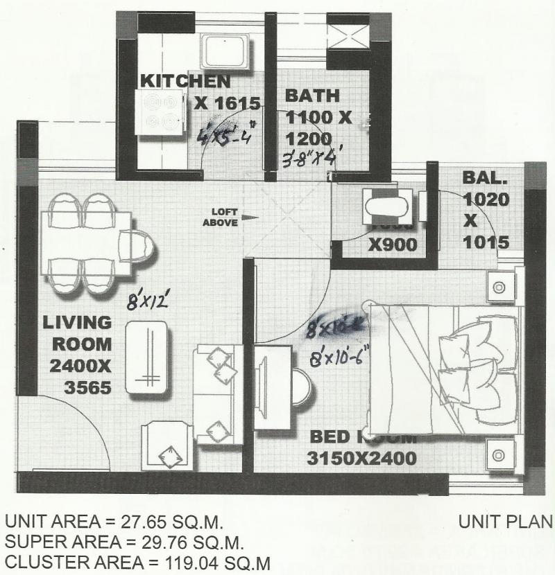 1 BHK +1 Toilet ( Ground Floor) cluster plan