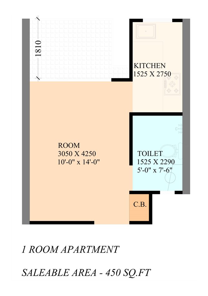 1 BHK + 1 Toilet (Service Apartments)