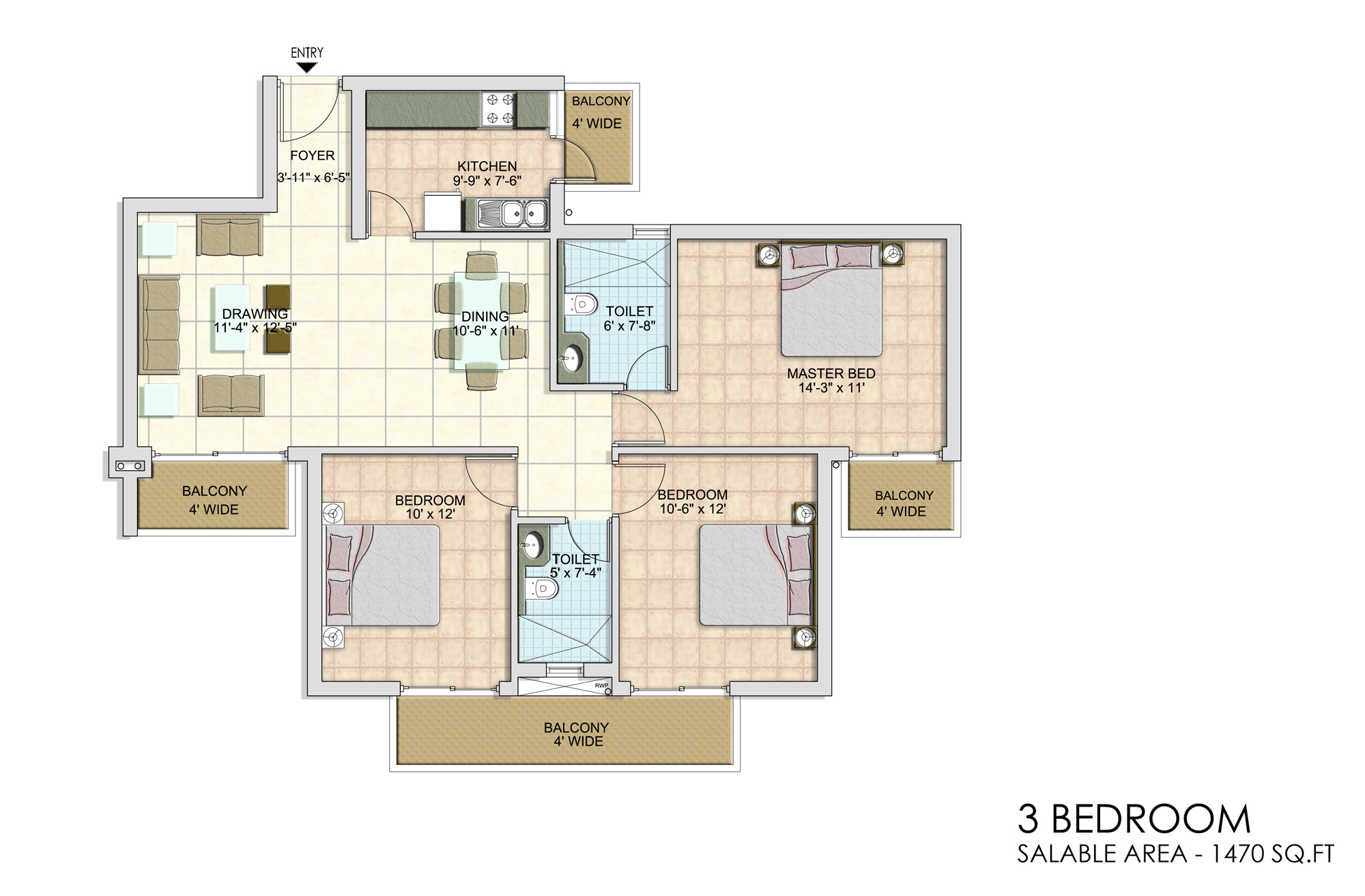 3 Bedroom (1470 sq.ft.)