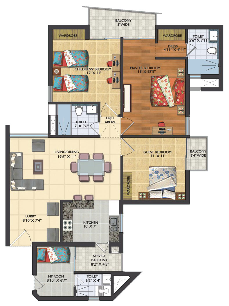 3BHK with M.P. Room Royal