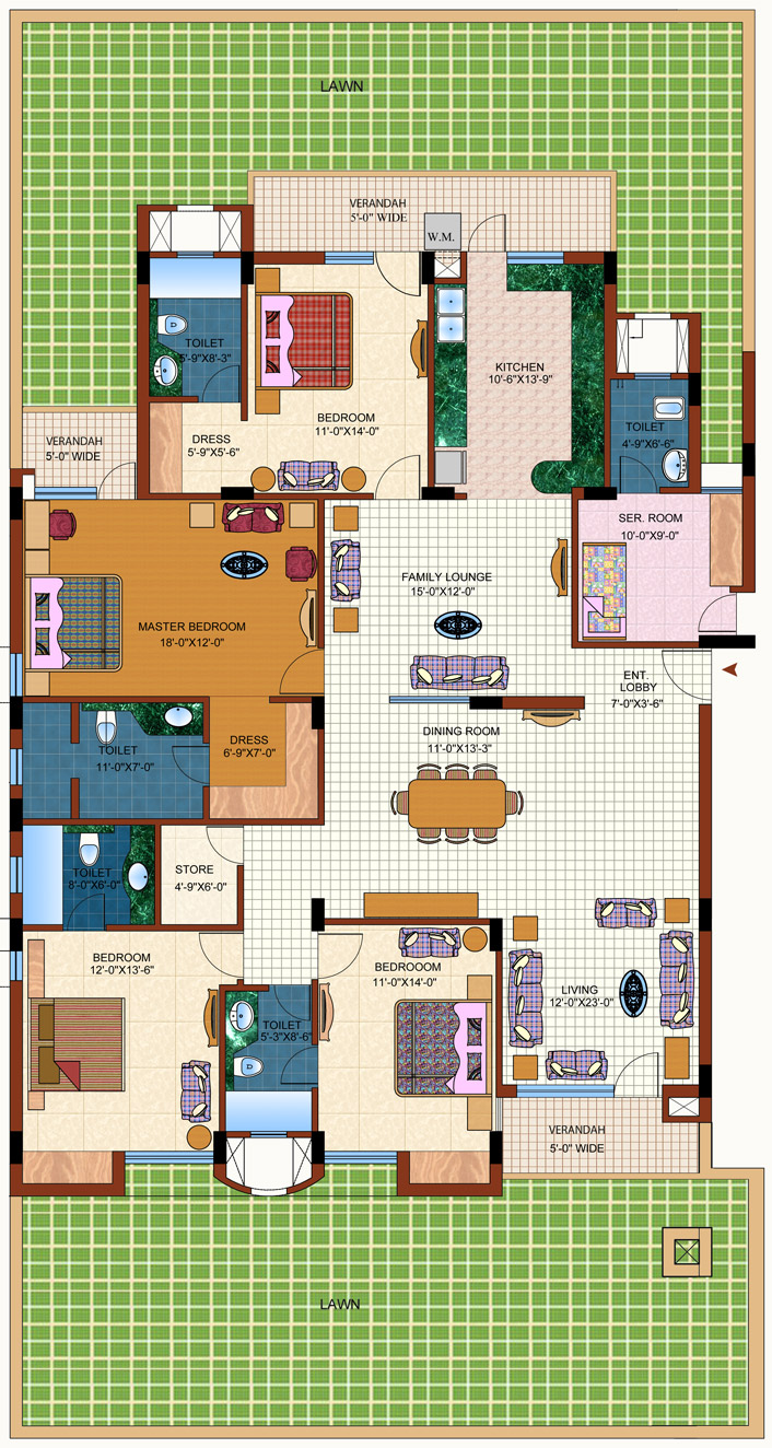 4bhk+ 4t, Ground Floor Plan - A-1