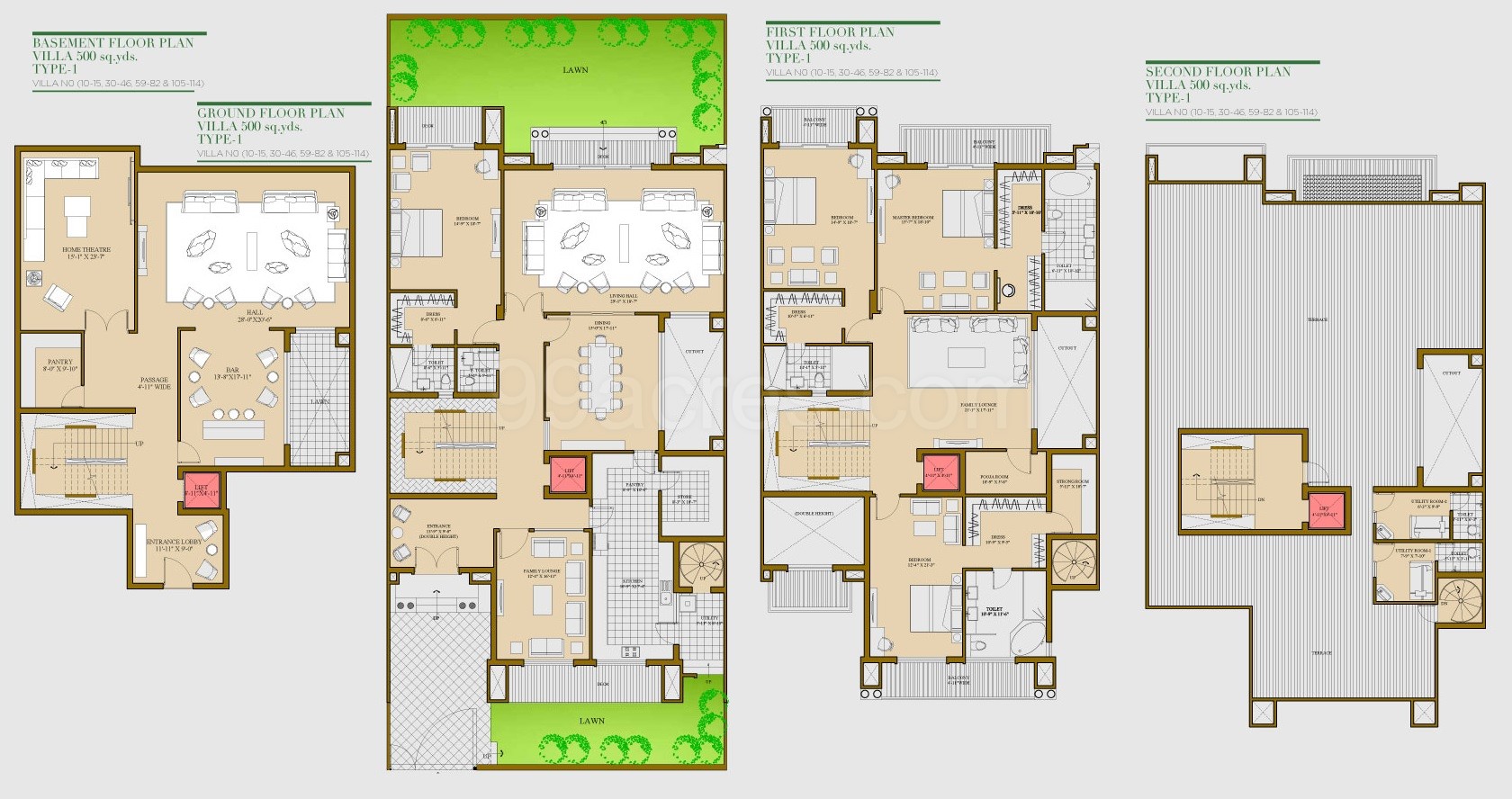 4 BHK + 6 Toilet + Living + Dining + Family Lounge + Home Theater + Servant Room (Carpet Area - 6554 Sq.ft.)