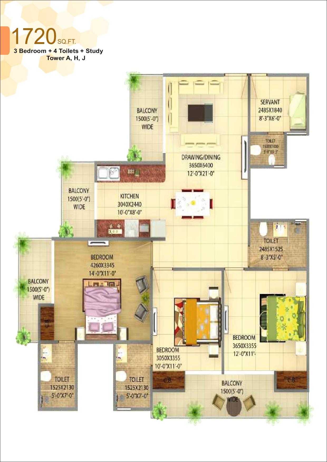 3BHK+4T+1S 1720 Sq.Ft