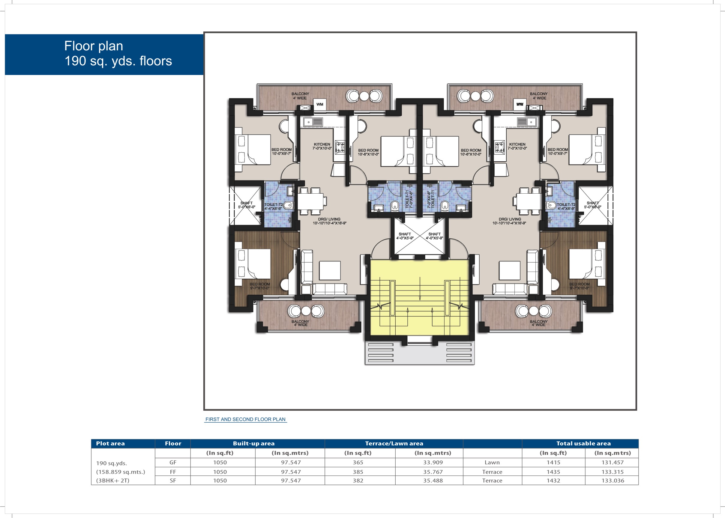 Floor plan 190 sq.yds.floors_190 sq.yds. (158.859 sq. mts.)_3 BHK+2T_First & second Floor plan