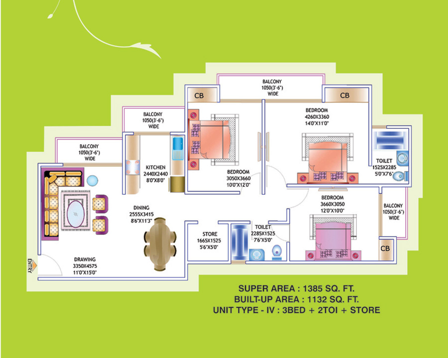 3Bhk + Store + 2T