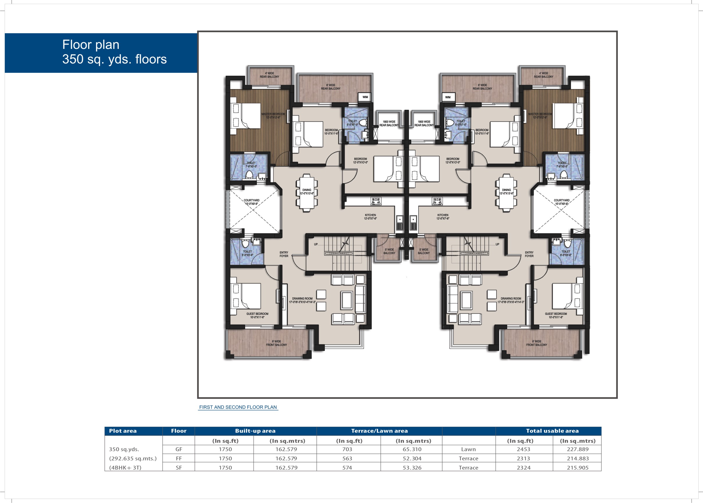 Floor plan 350 sq.yds.floors_350 sq.yds. (292.635 sq. mts.)_4 BHK+3T_First & second Floor plan