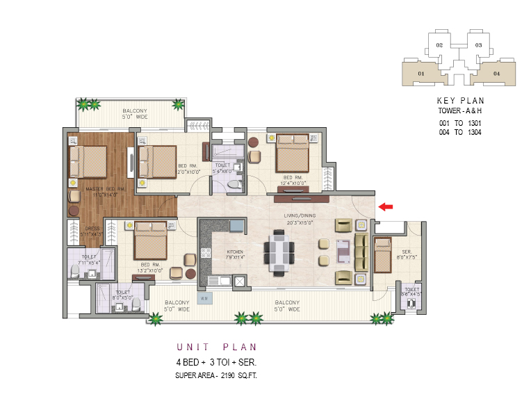 4 BED + 3 TOI ( 2190 SQ. FT.)