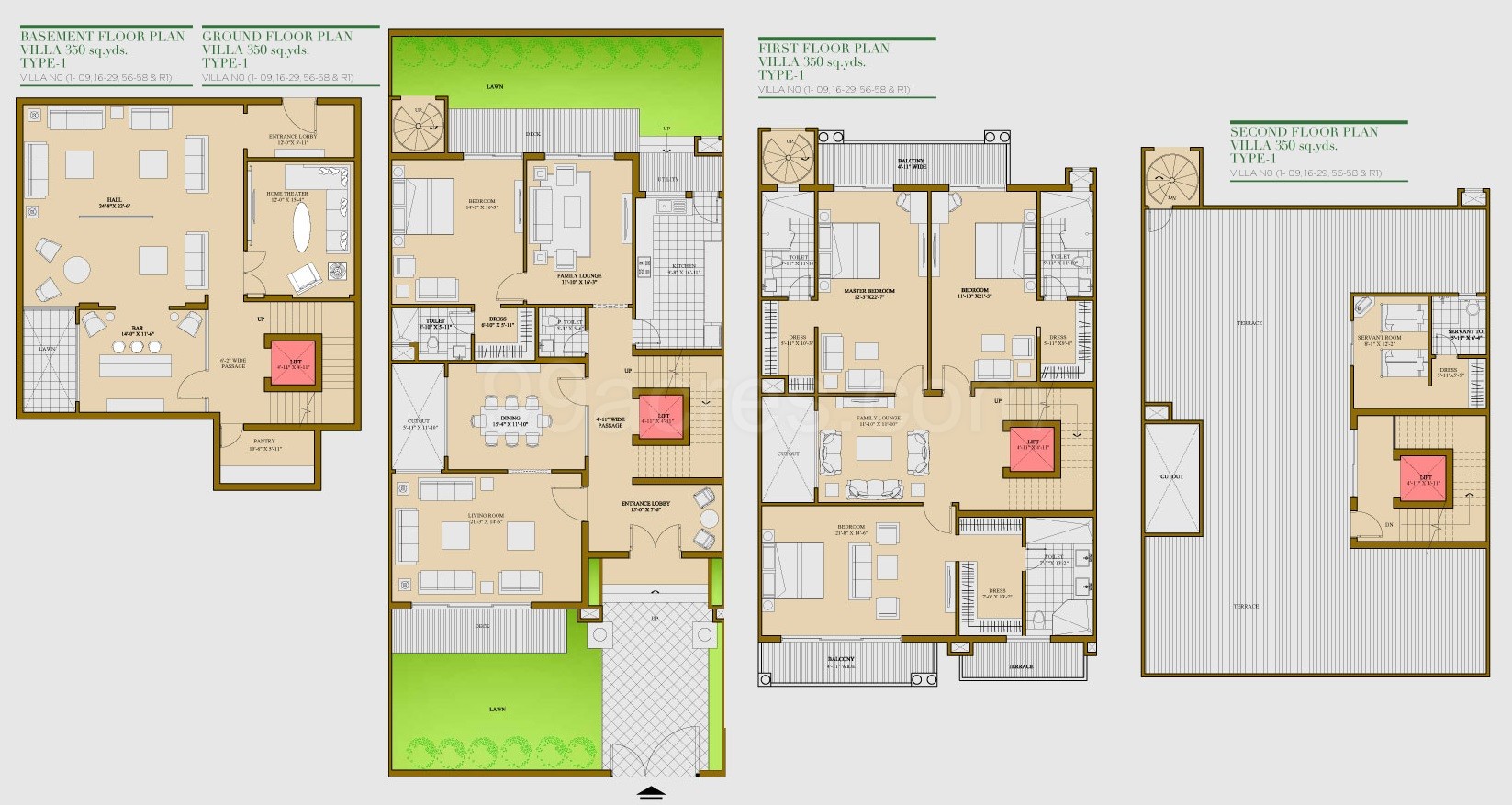 4 BHK + 6 Toilet + Living + Dining + Family Lounge + Home Theater + Servant Room (Carpet Area - 4740 Sq.ft.)